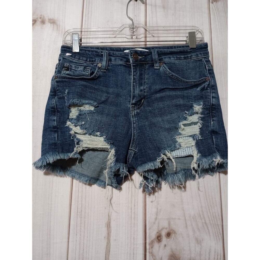 KanCan Womens Distressed Denim‎ Shorts Medium Wash Frayed Hem KC5147D Size M